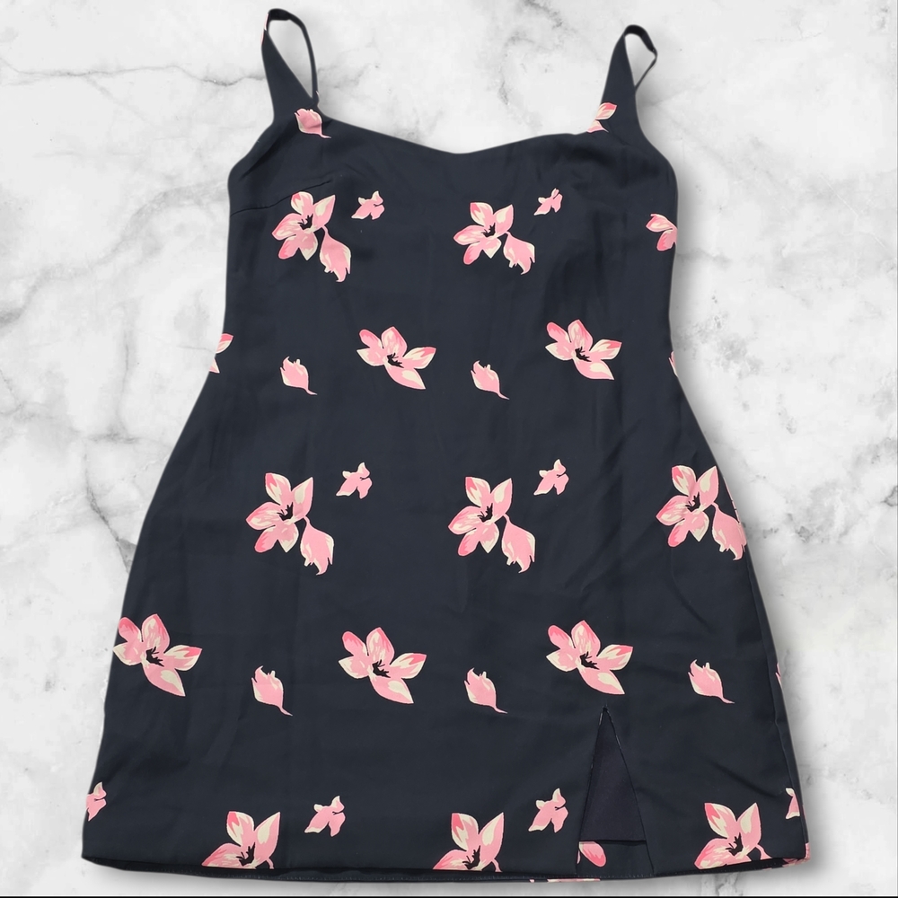 Women's Navy Floral Slip Dress with Pink Blossoms